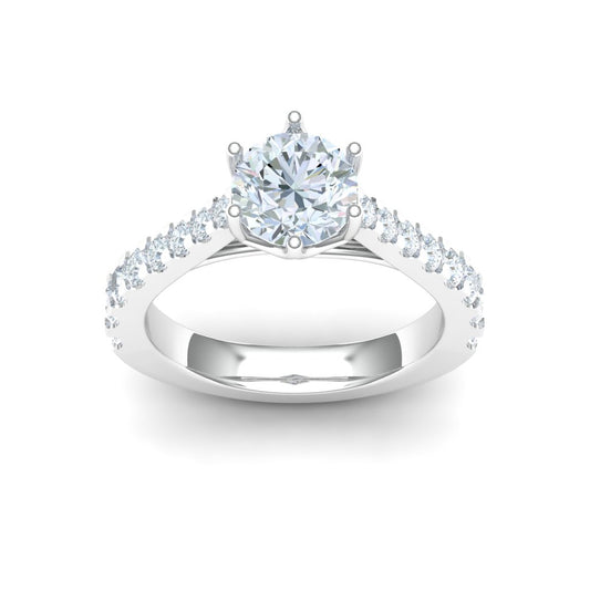 Timeless 6-Prongs Crown Ring with Side Diamonds