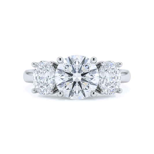 Three-Stone Trellis Diamond Engagement Ring – 0.70ct Center, Lab Grown